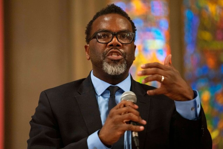 Cook County Commissioner Brandon Johnson participates in a forum with other Chicago mayoral candidates hosted by the Chicago Women Take Action Alliance Saturday, Jan. 14, 2023.