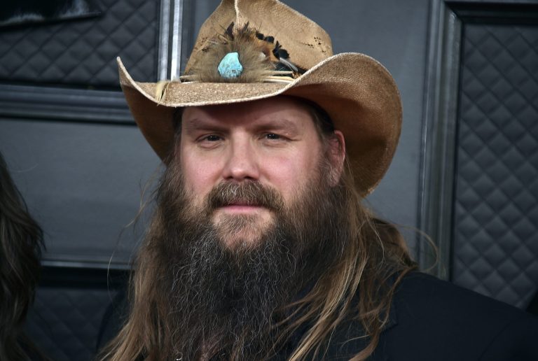 Chris Stapleton is seen arriving at the 64th Annual Grammy Awards in Las Vegas on April 3, 2022.  