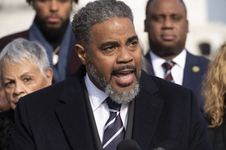 Congressional Black Caucus Chairman Steven Horsford (D-NV) speaks with reporters about police reform on Capitol Hill in Washington, Tuesday, Feb. 7, 2023.