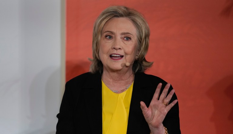 Hillary Rodham Clinton, Former U.S. Secretary of State talks during the International Women's Day in Abu Dhabi, United Arab Emirates, Wednesday, March 8, 2023.