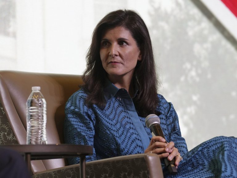 Former South Carolina Gov. Nikki Haley listens to a question at the Vision '24 conference on Saturday, March 18, 2023, in North Charleston, S.C. Organizers are describing the gathering as âcasting the conservative vision