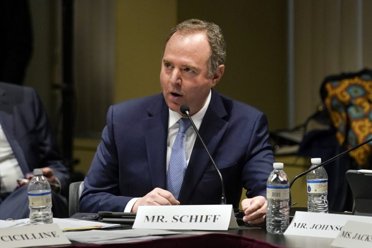 Rep. Adam Schiff, D-Calif., speaks during a House Judiciary Committee Field Hearing, Monday, April 17, 2023, in New York. (AP Photo/John Minchillo)