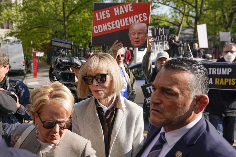 Former advice columnist E. Jean Carroll walks into Manhattan federal court on Tuesday, April 25, 2023, in New York.
