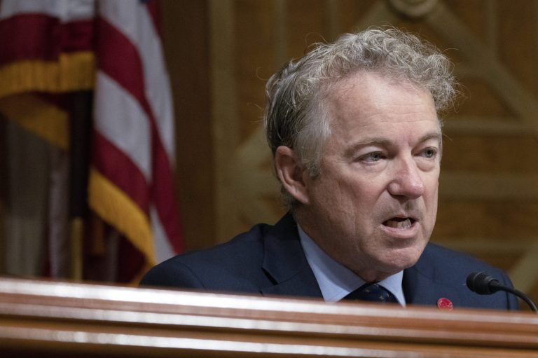 Ranking member Sen. Rand Paul, R-Ky., speaks during a Senate Homeland Security and Governmental Affairs Committee hearing on Capitol Hill in Washington, Tuesday, Feb. 28, 2023. 