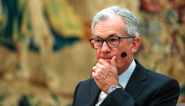 Federal Reserve Chairman Jerome Powell attends a meeting at the Spain's Central Bank in Madrid, Spain, Thursday, June 29, 2023.