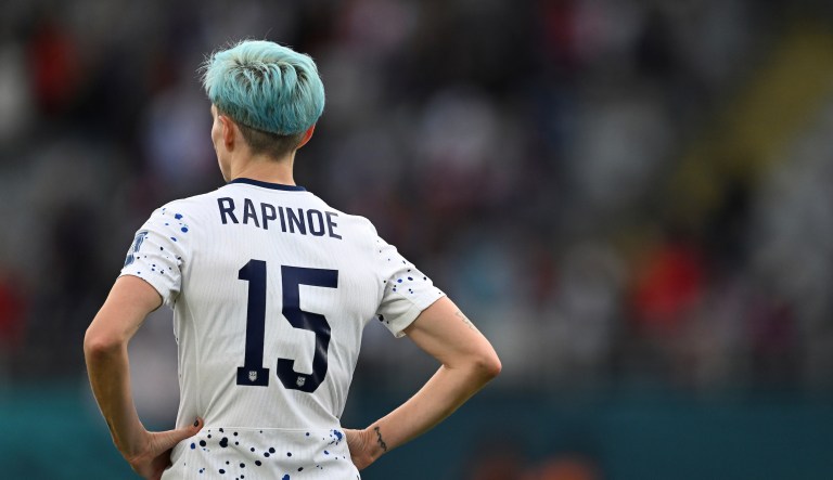 United States' Megan Rapinoe stands on the pitch at the end of the Women's World Cup Group E soccer match between the United States and Vietnam at Eden Park in Auckland, New Zealand, Saturday, July 22, 2023.