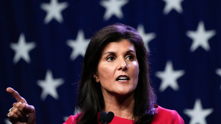 Republican presidential candidate former U.N. Ambassador Nikki Haley speaks at the Republican Party of Iowa's 2023 Lincoln Dinner in Des Moines, Iowa, Friday, July 28, 2023.