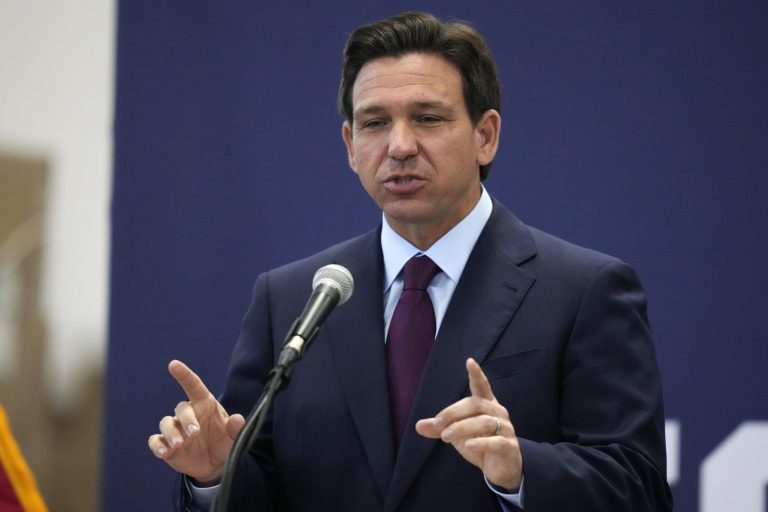 Republican presidential candidate Gov. Ron DeSantis (R-FL) gestures during a campaign event, Monday, July 31, 2023, in Rochester, New Hampshire.