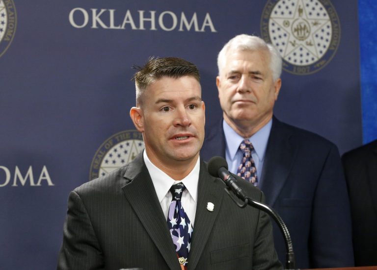 In this Friday, April 12, 2013 file photo, Oklahoma state Rep. John Bennett, R-Salisaw, the chairman of the counter terrorism caucus, speaks during a news conference in Oklahoma City. 