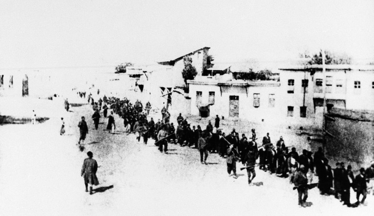 This is the scene in Turkey in 1915 when Armenians were marched long distances and said to have been massacred.
