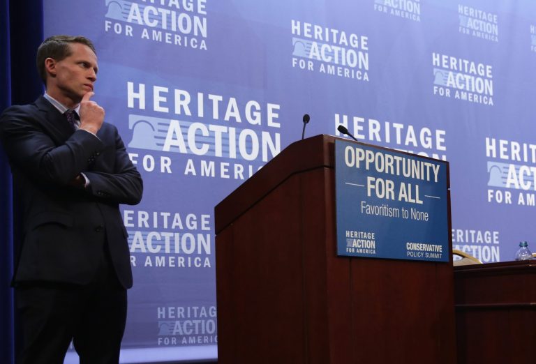 Chief Operating Officer of Heritage Action for America Tim Chapman looks on January 12, 2015Â during the second annual Conservative Policy SummitÂ in Washington, DC. The theme for the summit this year is 