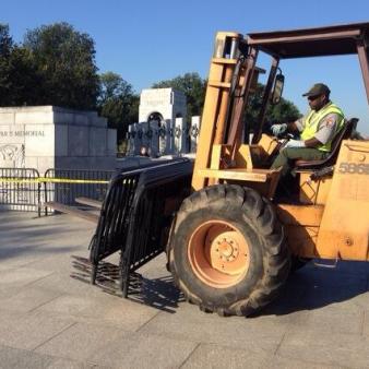 Park Service Workers Erect WWII Barricade