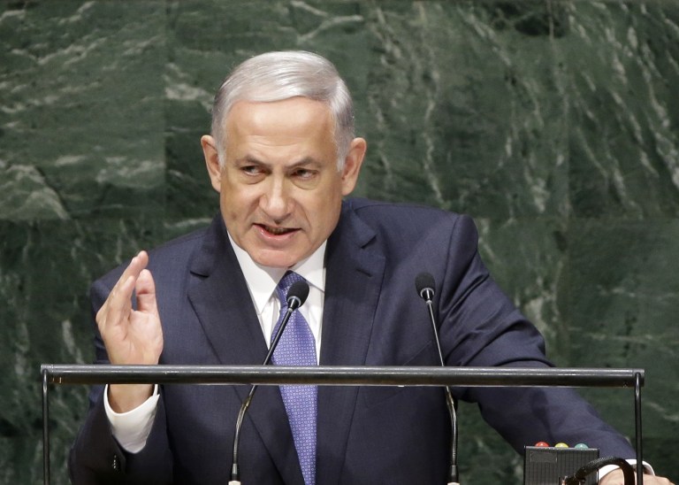 Benjamin Netanyahu, Prime Minister of Israel, speaks during the 69th session of the United Nations General Assembly at U.N. headquarters, Monday, Sept. 29, 2014. (AP Photo/Seth Wenig)