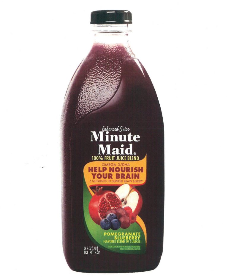 This undated photo obtained by The Associated Press, used in an exhibit filed in the Supreme Court case, shows the front of a bottle of Minute Maid Pomegranate Blueberry beverage. The Supreme Court on Thursday sided with juice maker Pom Wonderful in its long-running false advertising dispute with Coca Cola, a decision that could open the door to more litigation against food makers for deceptive labeling. The justices ruled 8-0 that Pom can go forward with a lawsuit alleging the label on a 