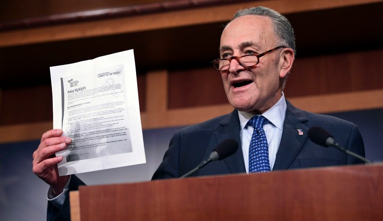 Senate Minority Leader Sen. Chuck Schumer said that a chart would be handy during Thanksgiving dinner in case a relative 
