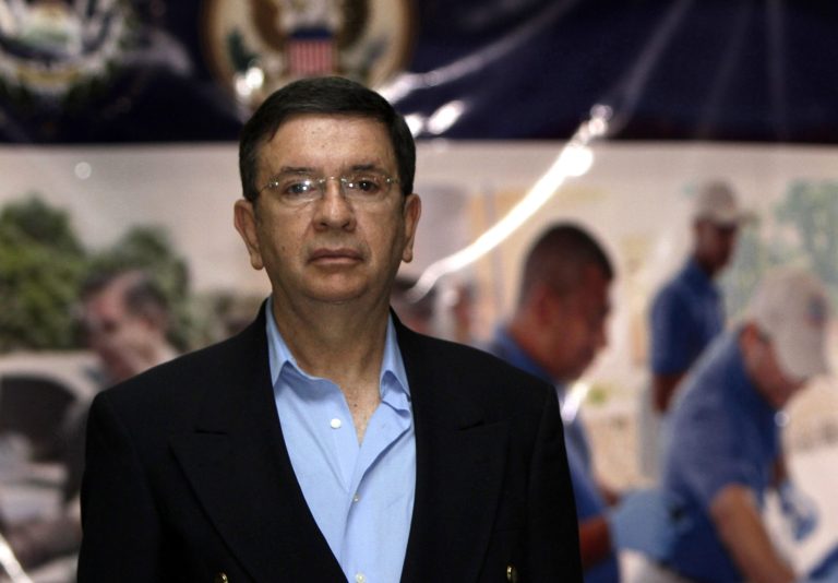 FILE - In this June 27, 2012 file photo, El Salvador's Minister of Justice and Public Safety David Munguia Payes attends a donation of security equipment ceremony in San Salvador, El Salvador. Payes, now the country's defense minister, along with the army's top commanders said Wednesday, March 12, 2014, at a news conference, that the army will respect the final vote count issued by electoral authorities. The conservative party candidate Norman Quijano had called on the army to defend against what he claims is fraud that gave leftist candidate Salvador Sanchez Ceren a 0.2-per cent margin in preliminary returns from Sunday's presidential election. (AP Photo/Luis Romero, File)