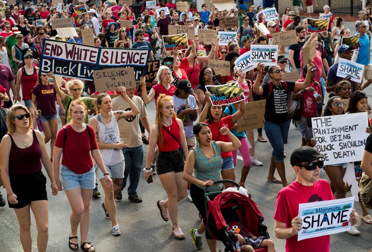 Protesters march after a gathering held by Black Lives Matter in Minneapolis, Saturday, July 9, 2016. (Isaac Hale/Star Tribune via AP)