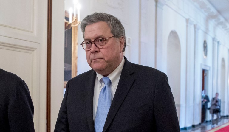 President Donald Trump and Attorney General William Barr arrive for a Public Safety Officer Medal of Valor presentation ceremony in the East Room of the White House in Washington, Wednesday, May 22, 2019.