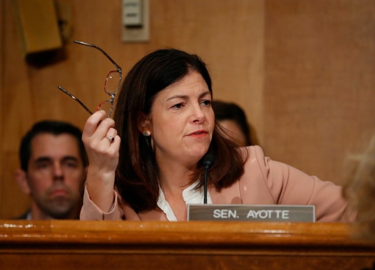 Sen. Kelly Ayotte, R-N.H., walked back a statement made in a televised debate earlier Monday night in which she had called Donald Trump a good role model for children. (AP Photo/Pablo Martinez Monsivais)