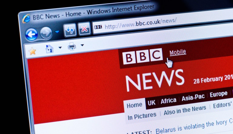 Essen, Germany - February 28, 2011: Part of BBC site in Internet Explorer browser on LCD screen. BBC was founded in 1922 in London as an independent radio station. The first television broadcast of the BBC took place in November 1936. BBC is a British company.