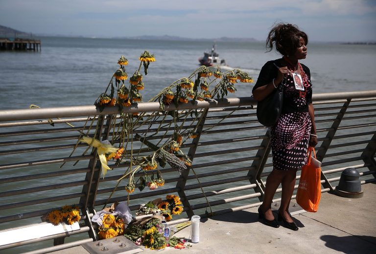 A memorial of flowers is set up at the site where 32-year-old Kathryn Steinle was killed on July 6, 2015 in San Francisco, California. According to police, Steinle was shot and killed by Francisco Sanchez as she walked with her father on San Francisco's Pier 14 on July 1. Sanchez had been previously deported five times. (Photo by Justin Sullivan/Getty Images)