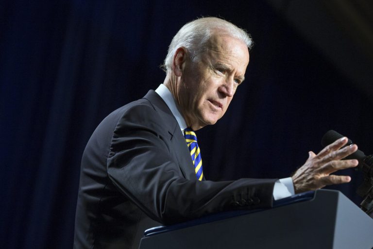Vice President Joe Biden struck a notably political tone during a speech Wednesday in Iowa, just three days after Hillary Clinton hinted at a presidential bid with a trip to the state. (AP Photo/Evan Vucci)