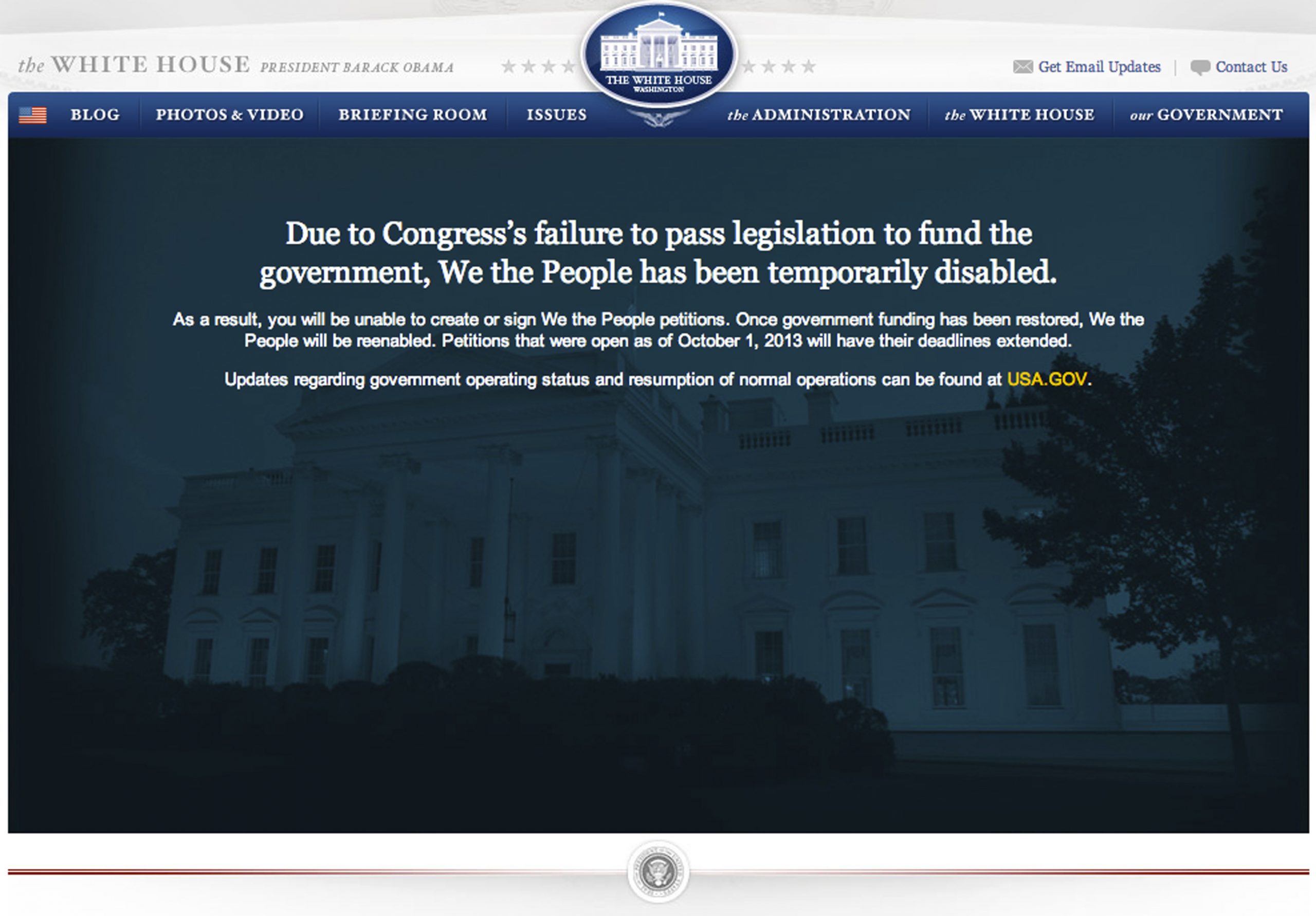 ‘We the People’ petitions page down, rest of whitehouse.gov just fine