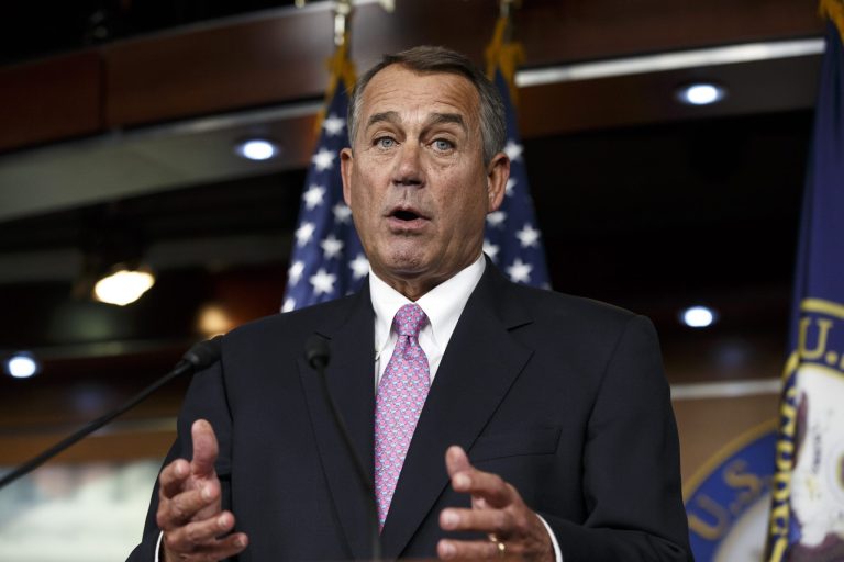 FILE - In this Feb. 6, 2014 file photo, House Speaker John Boehner of Ohio speaks during a news conference on Capitol Hill in Washington. In a concession to President Barack Obama and Democratic lawmakers, Boehner said Tuesday the House will vote to increase the government's borrowing cap without trying to attach conditions sought by some Republicans. 