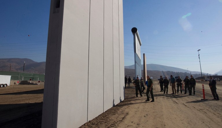 Contractors have completed eight prototypes of President Trump's proposed border wall with Mexico, triggering a period of rigorous testing to determine if they can repel sledgehammers, torches, pickaxes, and battery-operated tools. (John Gibbins/The San Diego Union-Tribune via AP, Pool)