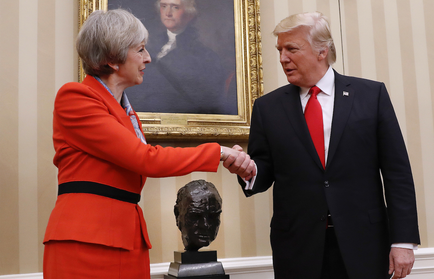 Watch: British Prime Minister Theresa May thanks Trump for putting Churchill bust back