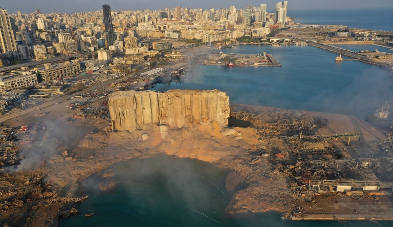 Smoke rises from the scene of an explosion that hit the seaport of Beirut, Lebanon, Wednesday, Aug. 5, 2020.