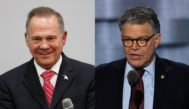According to a new poll, if Republican Roy Moore wins the Alabama special election, 57 percent of national voters believe he should be kicked out of the Senate before he is even allowed to serve. Similarly, 50 percent of voters say Sen. Al Franken, D-Minn., should resign from the Senate. David Paul Morris/Bloomberg