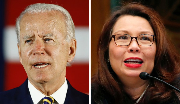 ‘Disgusting, sickening’ Biden says of Trump and Tucker Carlson questioning Duckworth patriotism
