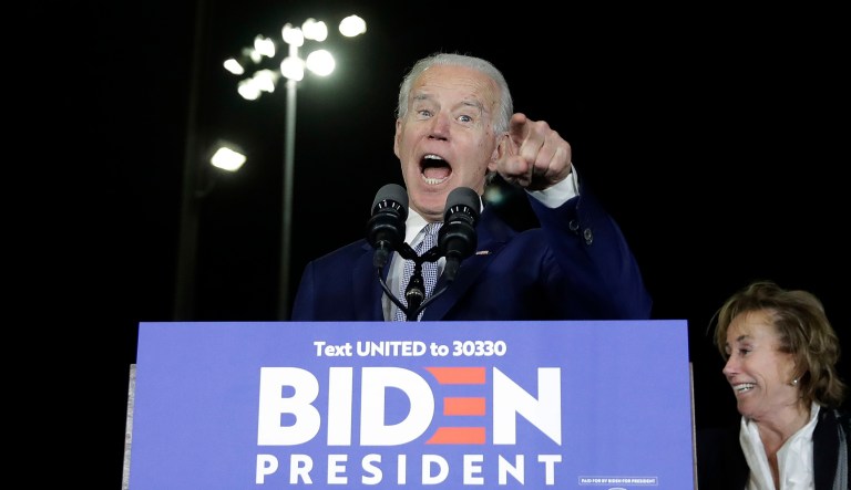 Democratic presidential candidate former Vice President Joe Biden speaks during a primary election night rally Tuesday, March 3, 2020, in Los Angeles.
