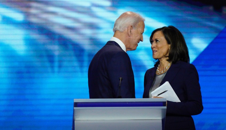 2020 Democratic Presidential Candidates former U.S. Vice President Joe Biden, left, and Senator Kamala Harris, a Democrat from California.