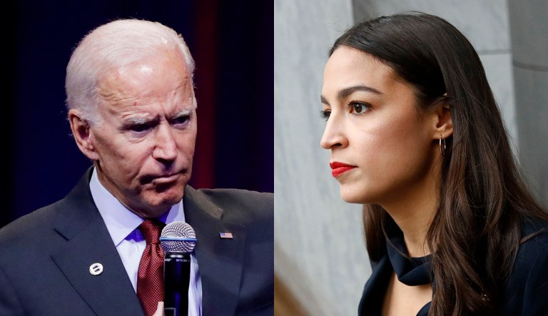 Joe Biden and Alexandria Ocasio-Cortez are seen.