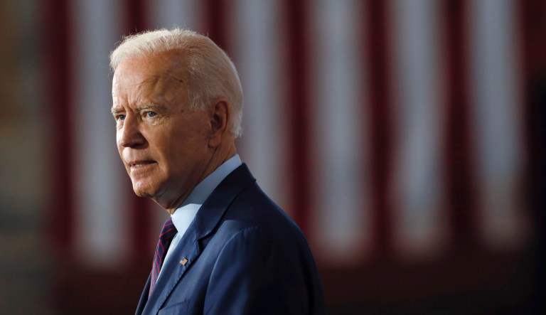 Democratic presidential candidate former Vice President Joe Biden approaches reporters to answer questions following a campaign stop at Lindy's Diner in Keene, N.H., Saturday, Aug. 24, 2019.