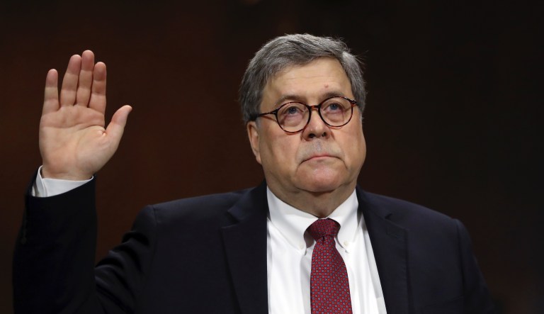 Attorney General William Barr is sworn in to testify before the Senate Judiciary Committee hearing on Capitol Hill in Washington, Wednesday, May 1, 2019, on the Mueller Report.