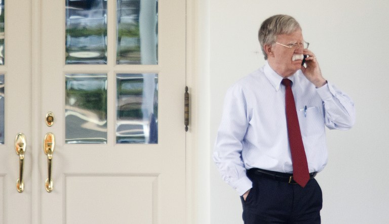 John Bolton, national security adviser, speaks on a mobile device outside the West Wing of the White House in Washington, D.C., U.S., on Tuesday, Sept. 10, 2019.