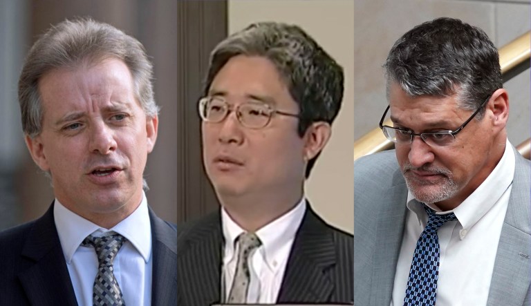 Christopher Steele (left), Bruce Ohr (center), and Glenn Simpson (right) are pictured.