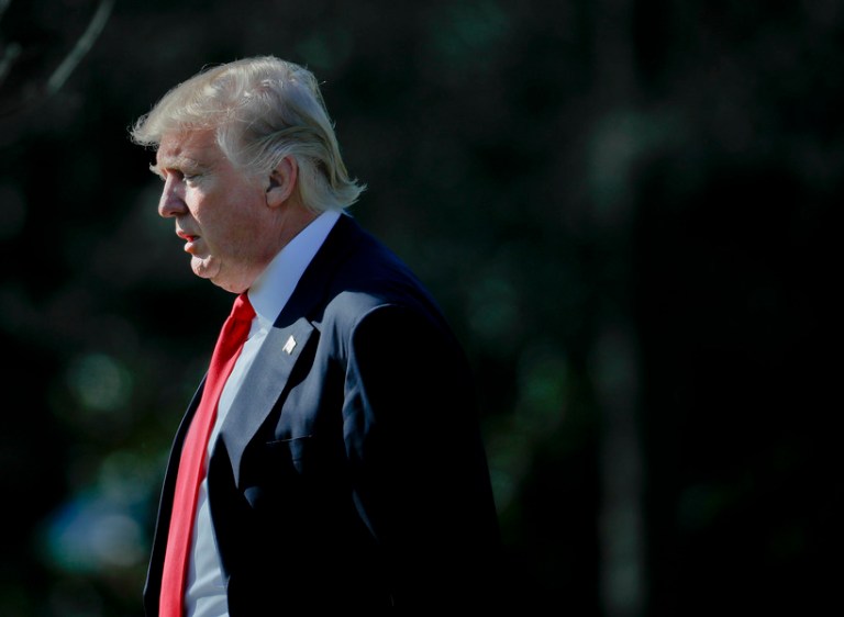 President Donald Trump walks out of the Oval Office of the White House in Washington, Friday, Feb. 24, 2017, before boarding Marine One for the short flight to Oxon Hill, Md. to address the Conservative Political Action Conference.