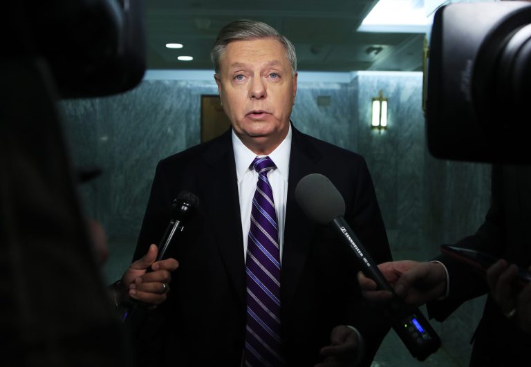 Republican Sen. Lindsey Graham endorsed a carbon tax on Tuesday during a Yale University climate change conference hosted by former Secretary of State John Kerry. (AP Photo/Manuel Balce Ceneta)