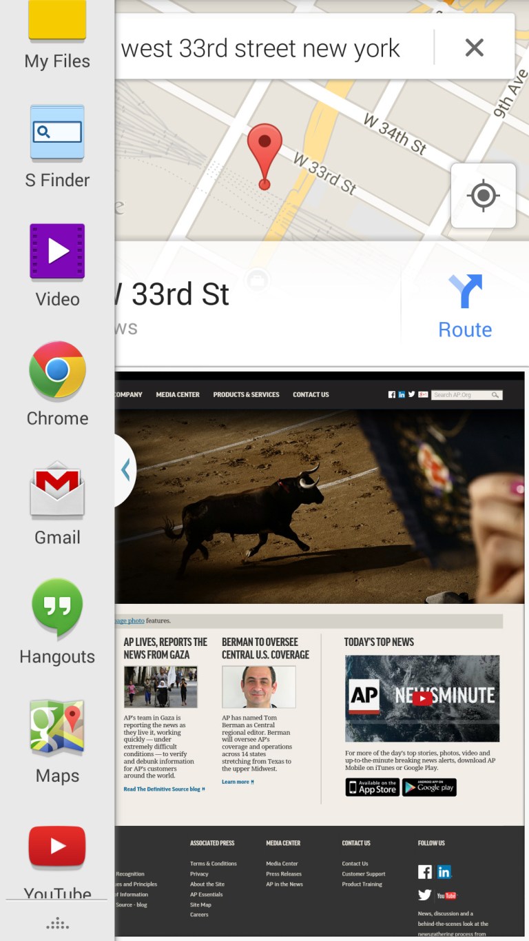 This screen shot taken from a Samsung Galaxy S5 demonstrates the device's Multi-Window function, which lets you run multiple apps side by side. (AP Photo)