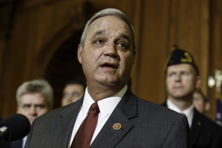 House Veterans Affairs Committee Chairman Rep. Jeff Miller, R-Fla. is joined by Republican members and veterans in calling for reforms in the wake of allegations of gross mismanagement and misconduct at Veterans Administration hospitals possibly leading to patient deaths, Thursday, May 29, 2014, during a news conference on Capitol Hill in Washington. Earlier, House Speaker John Boehner said he isn't ready to join other members of Congress who say Veterans Affairs Secretary Eric Shinseki should resign over the scandal. (AP Photo/J. Scott Applewhite)