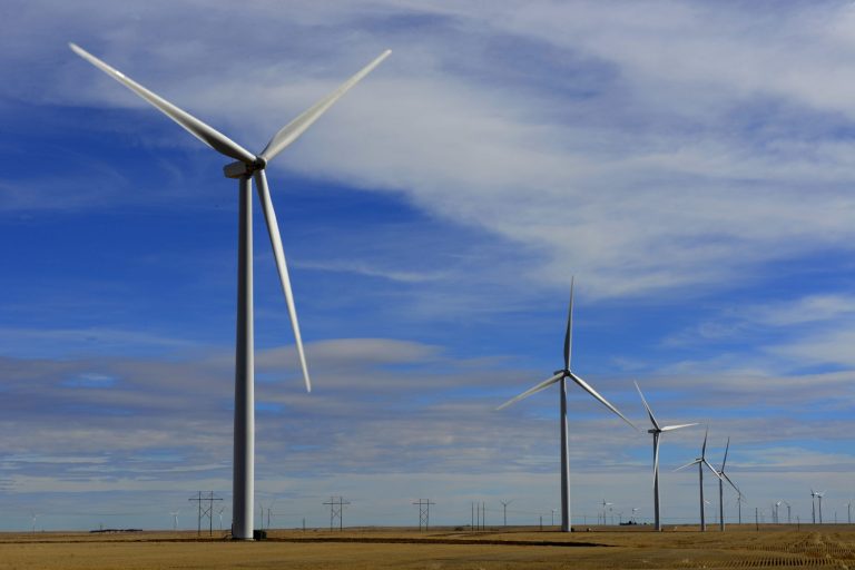 Wind turbines turn at the new NextEra Energy Resources wind farm near Limon, Colo., in October 2012. (AP Photo/NextEra Energy Resources, Jack Dempsey)