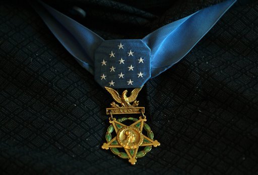 The Medal of Honor awarded to Gary Wetzel hangs around his neck during the 2012 Medal of Honor luncheon presented  by the National Foundations of Patriotism Friday, May 11, 2012, in Atlanta. Wetzel was awarded the Medal of Honor for his actions while in the U.S. Army during the Vietnam war.  