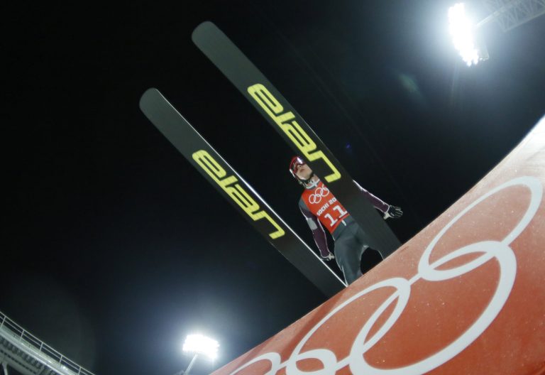 Canada's Trevor Morrice takes part in the men's normal hill official ski jumping training at the 2014 Winter Olympics on Thursday in Krasnaya Polyana, Russia. (AP Photo/Gregorio Borgia)