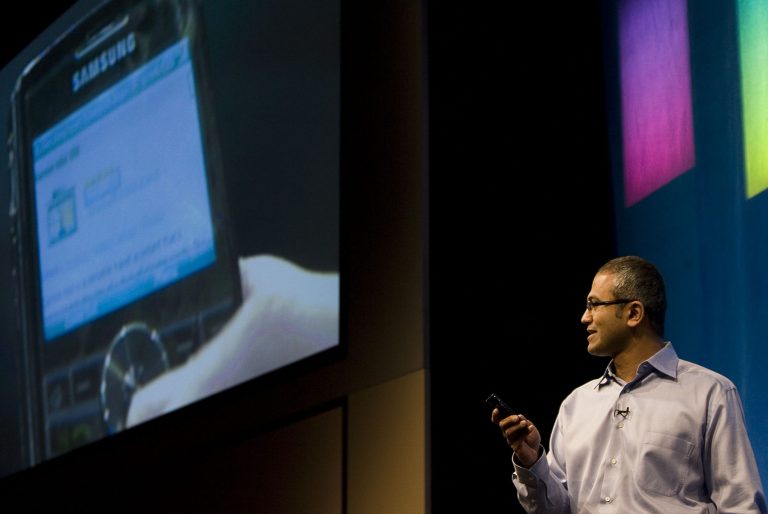 This May 21, 2008 photo, Microsoft Senior Vice President of Portal and Advertising Platform Group Satya Nadella demonstrates some of the features of Live Search on a mobile device during the advance08 Advertising Leadership Forum at the company's campus in Redmond, Wash.  Microsoft announced Tuesday, Feb. 4, 2014,  that Nadella will replace Steve Ballmer as its new CEO.  Nadella will become only the third leader in the software giant's 38-year history, after founder Bill Gates and Ballmer. Board member John Thompson will serve as Microsoft's new chairman. (AP Photo/Stephen Brashear)