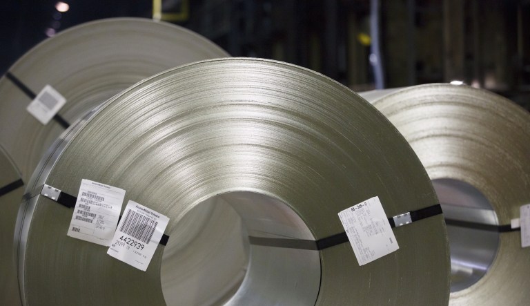 Steel coils sit at the ArcelorMittal Dofasco Inc. galvanizing mill in Hamilton, Ontario, Canada, on Tuesday, Aug. 14, 2018.
