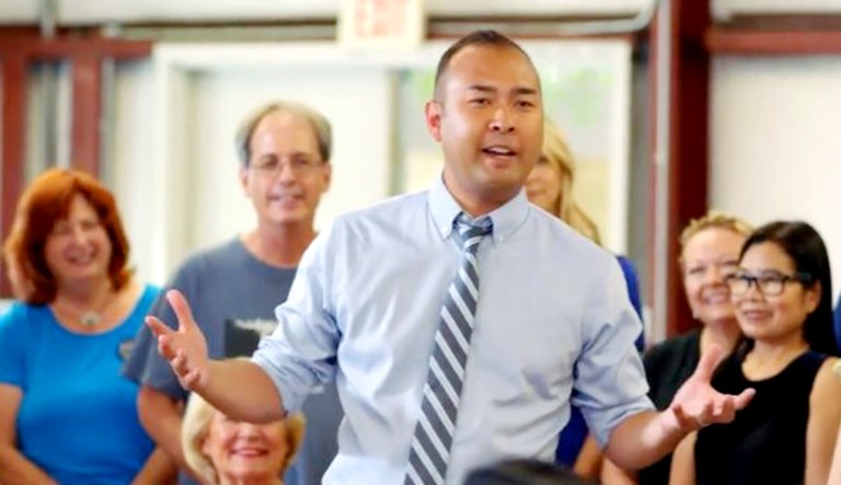 Andrew Janz, a Democrat who is running against Rep. Devin Nunes, talks during a campaign ad.